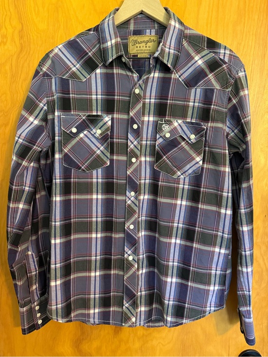 Wrangler Other - Wrangler Retro Men's Purple Black Plaid Western Long Sleeve Pearl Snap Shirt M